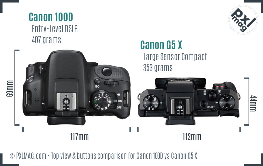 Canon 100D vs Canon G5 X top view buttons comparison