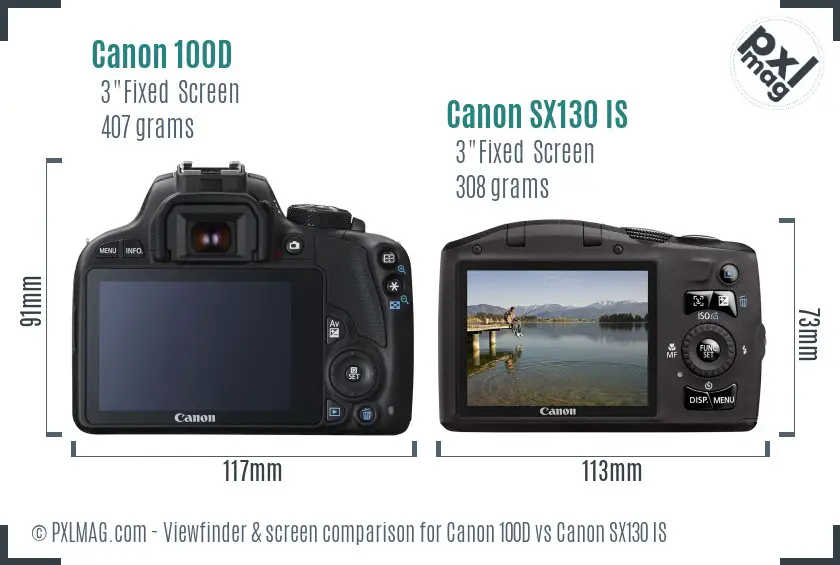 Canon 100D vs Canon SX130 IS Screen and Viewfinder comparison