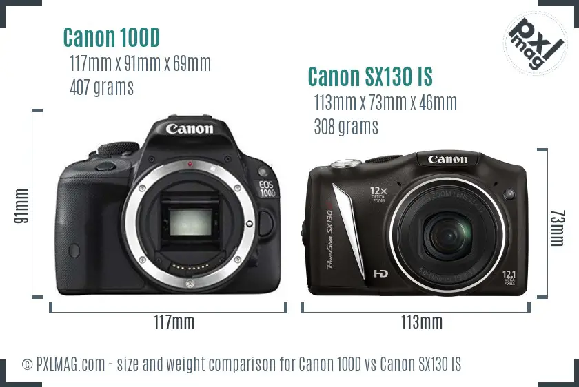 Canon 100D vs Canon SX130 IS size comparison