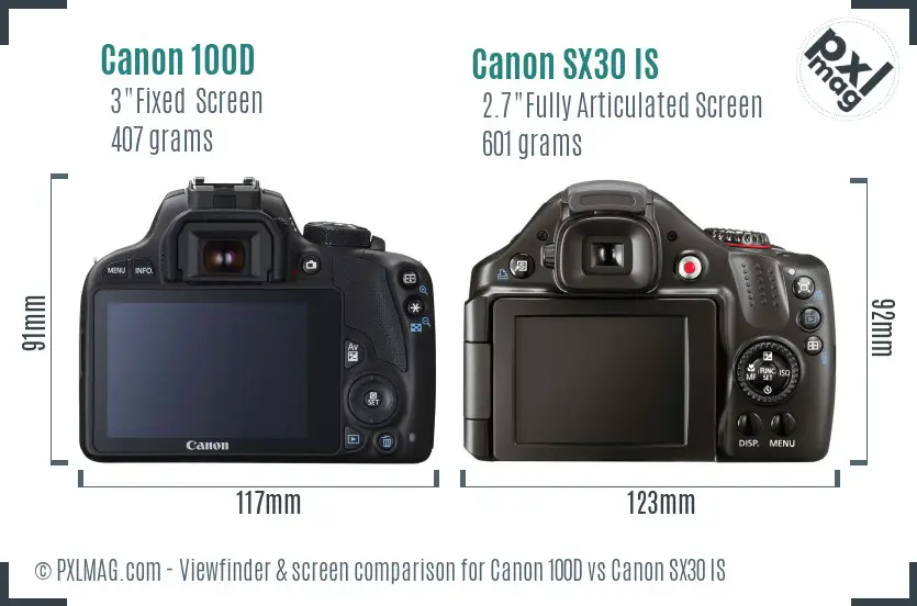 Canon 100D vs Canon SX30 IS Screen and Viewfinder comparison