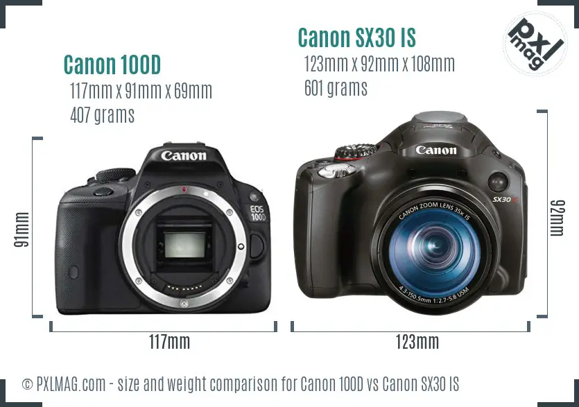 Canon 100D vs Canon SX30 IS size comparison