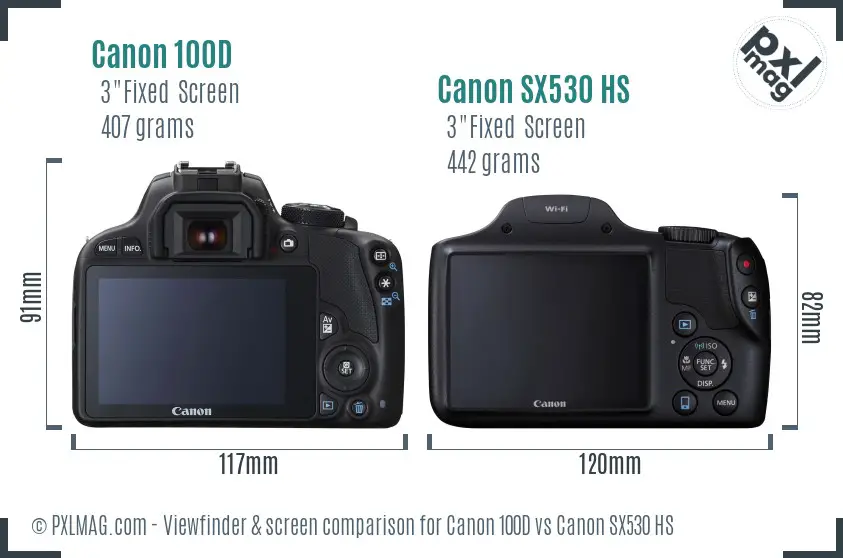 Canon 100D vs Canon SX530 HS Screen and Viewfinder comparison