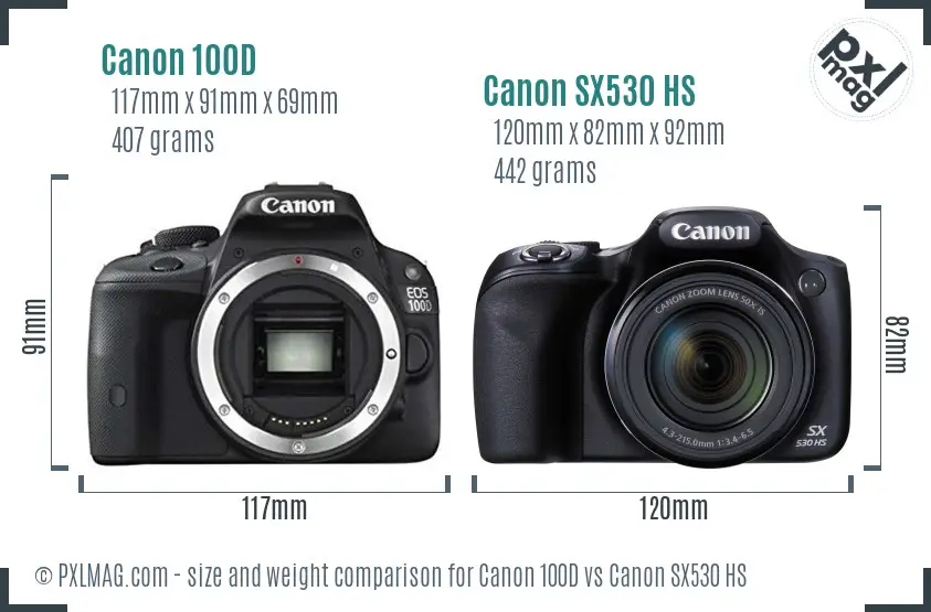 Canon 100D vs Canon SX530 HS size comparison