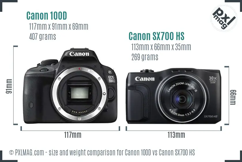 Canon 100D vs Canon SX700 HS size comparison