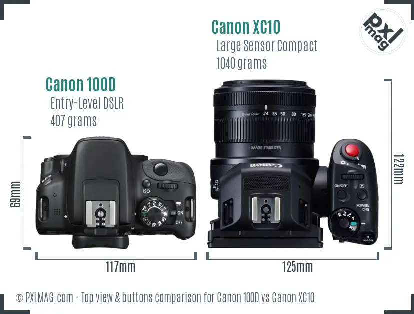 Canon 100D vs Canon XC10 top view buttons comparison Canon 100D vs Canon XC10 top view buttons comparison