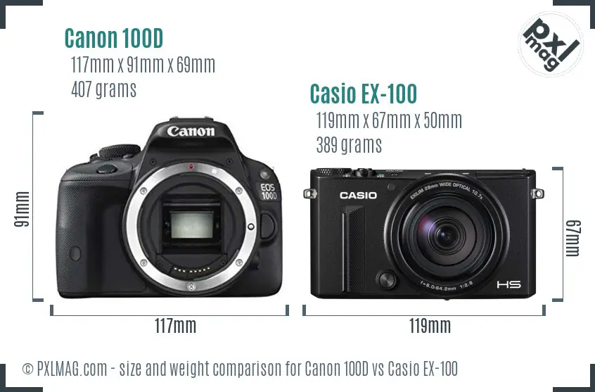 Canon 100D vs Casio EX-100 size comparison