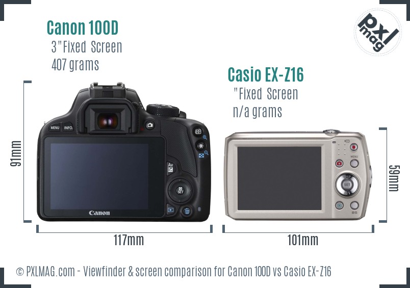 Canon 100D vs Casio EX-Z16 Screen and Viewfinder comparison