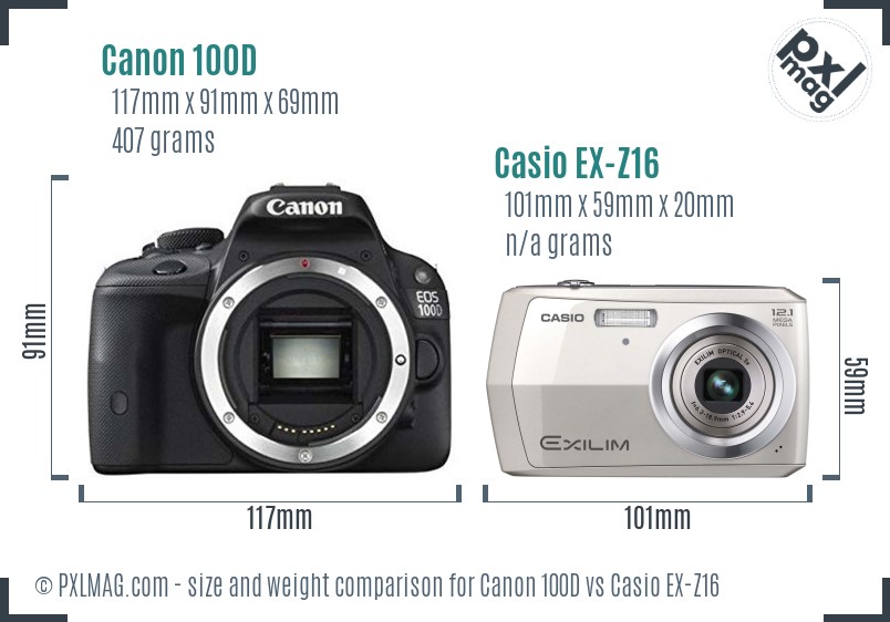 Canon 100D vs Casio EX-Z16 size comparison
