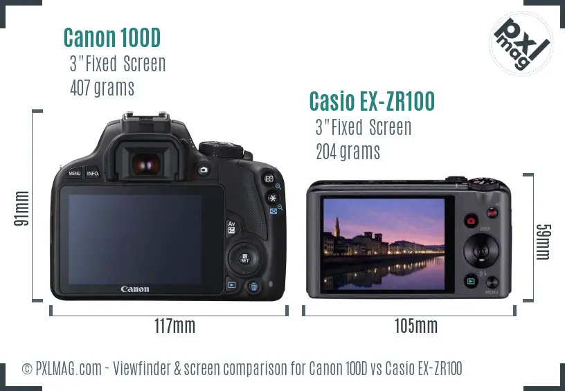 Canon 100D vs Casio EX-ZR100 Screen and Viewfinder comparison