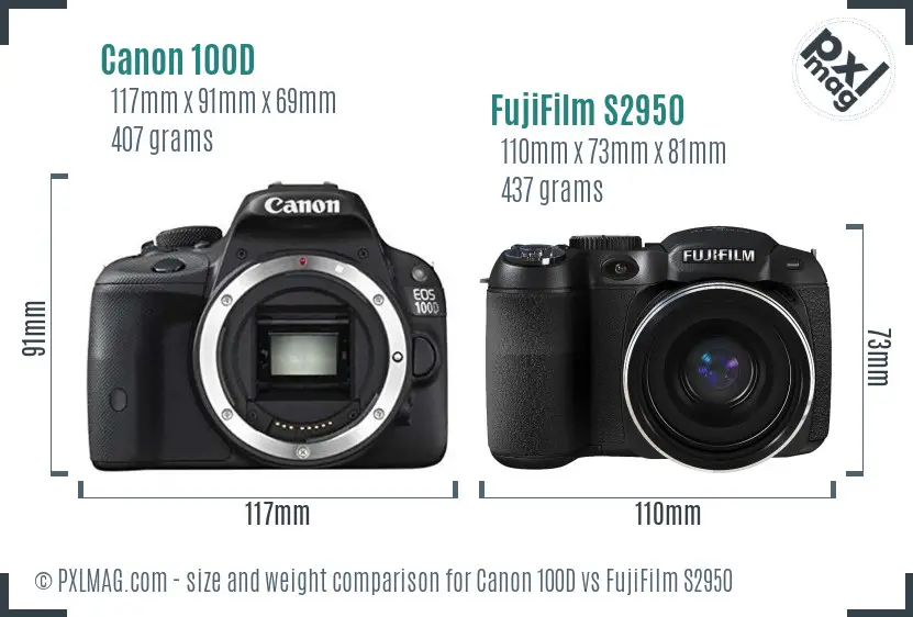 Canon 100D vs FujiFilm S2950 size comparison