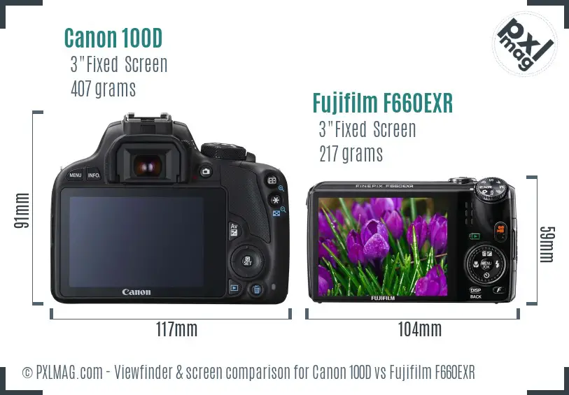 Canon 100D vs Fujifilm F660EXR Screen and Viewfinder comparison