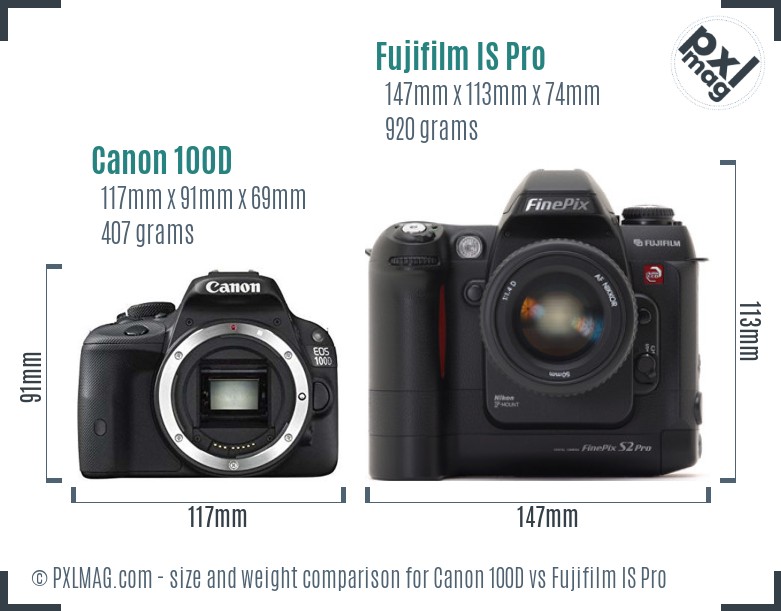 Canon 100D vs Fujifilm IS Pro size comparison