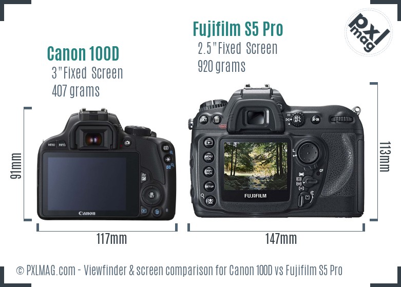 Canon 100D vs Fujifilm S5 Pro Screen and Viewfinder comparison