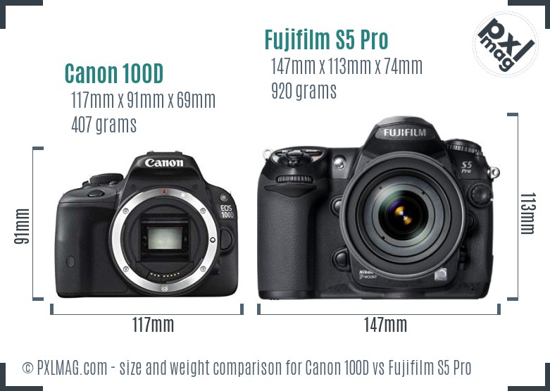 Canon 100D vs Fujifilm S5 Pro size comparison Canon 100D vs Fujifilm S5 Pro size comparison