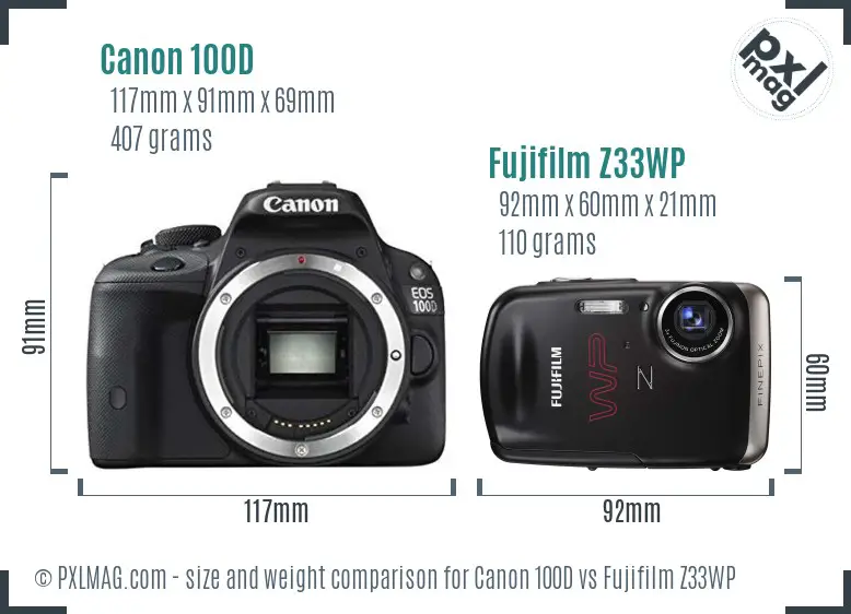 Canon 100D vs Fujifilm Z33WP size comparison