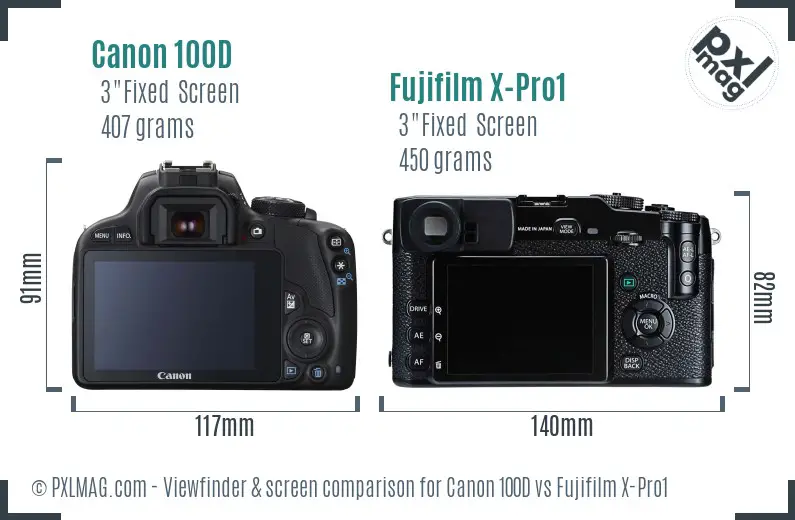 Canon 100D vs Fujifilm X-Pro1 Screen and Viewfinder comparison