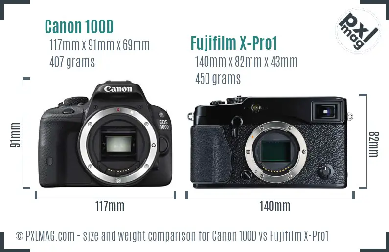 Canon 100D vs Fujifilm X-Pro1 size comparison