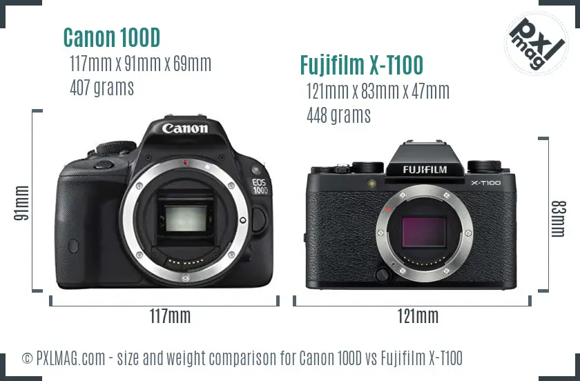 Canon 100D vs Fujifilm X-T100 size comparison Canon 100D vs Fujifilm X-T100 size comparison