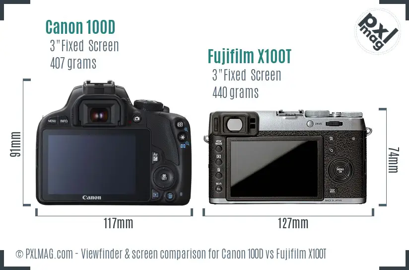 Canon 100D vs Fujifilm X100T Screen and Viewfinder comparison