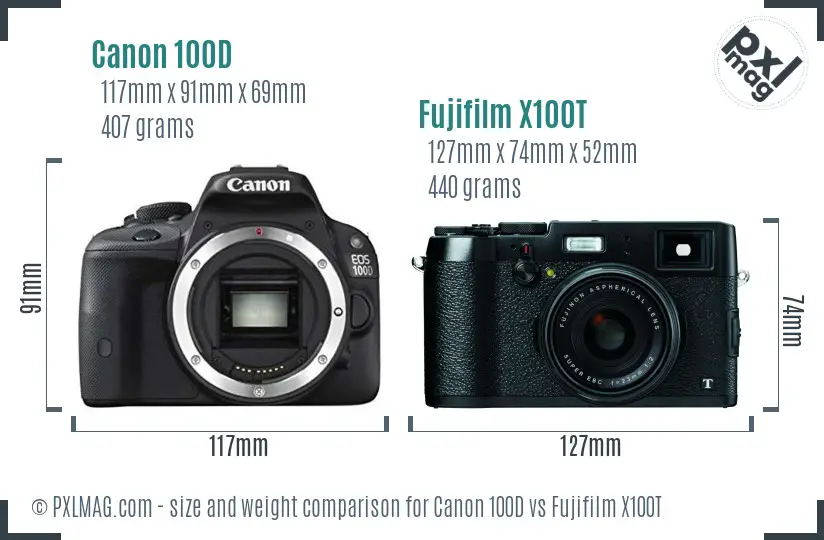 Canon 100D vs Fujifilm X100T size comparison