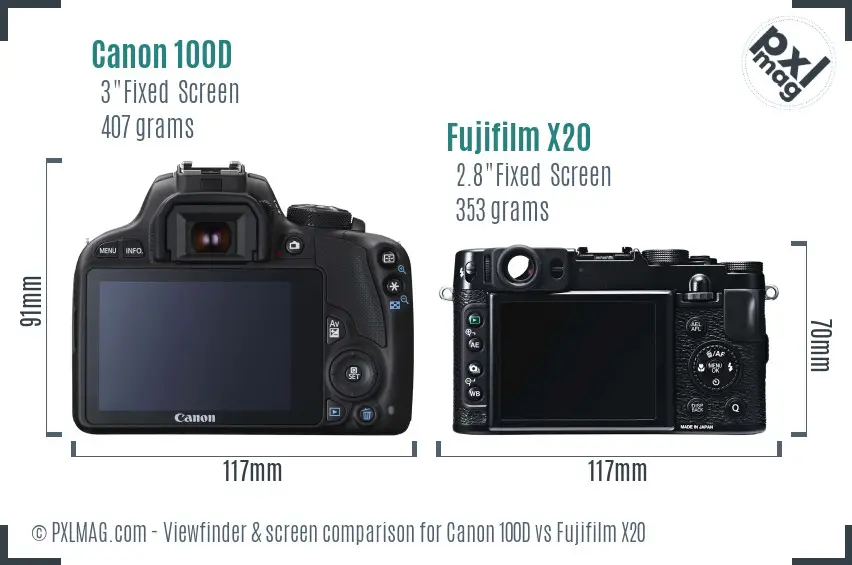Canon 100D vs Fujifilm X20 Screen and Viewfinder comparison