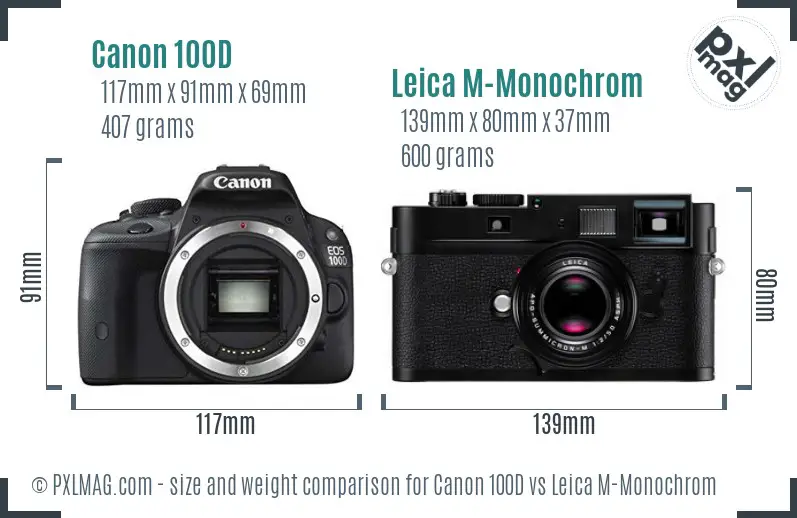 Canon 100D vs Leica M-Monochrom size comparison