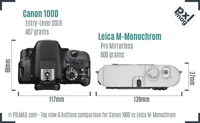 Canon 100D vs Leica M-Monochrom top view buttons comparison