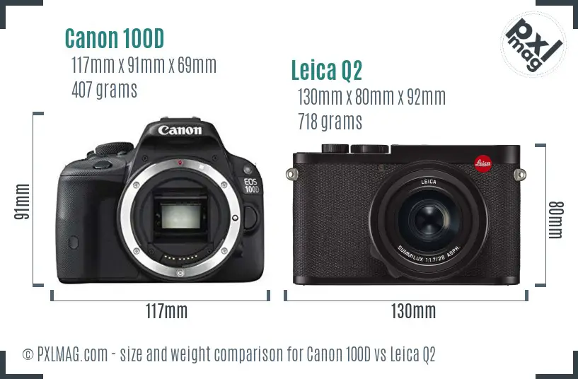 Canon 100D vs Leica Q2 size comparison