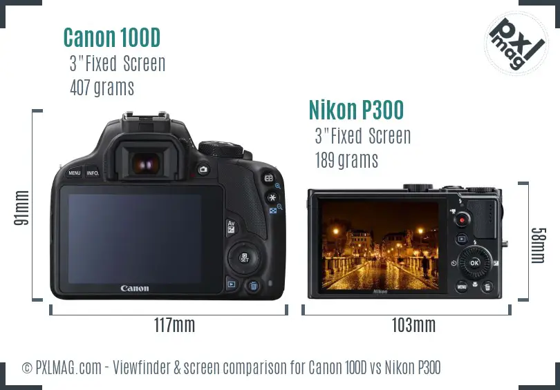 Canon 100D vs Nikon P300 Screen and Viewfinder comparison