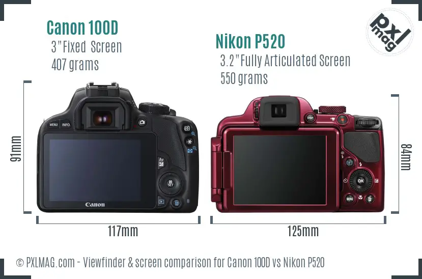 Canon 100D vs Nikon P520 Screen and Viewfinder comparison