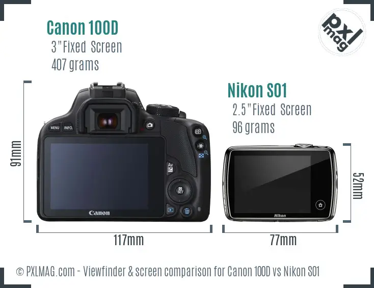 Canon 100D vs Nikon S01 Screen and Viewfinder comparison