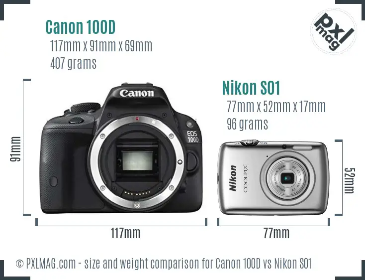Canon 100D vs Nikon S01 size comparison