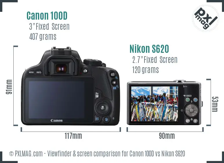 Canon 100D vs Nikon S620 Screen and Viewfinder comparison