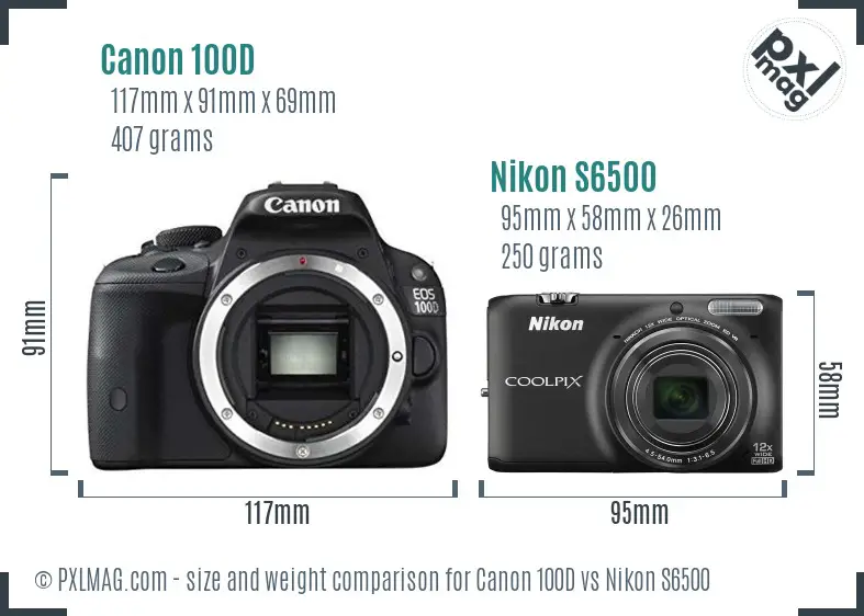 Canon 100D vs Nikon S6500 size comparison