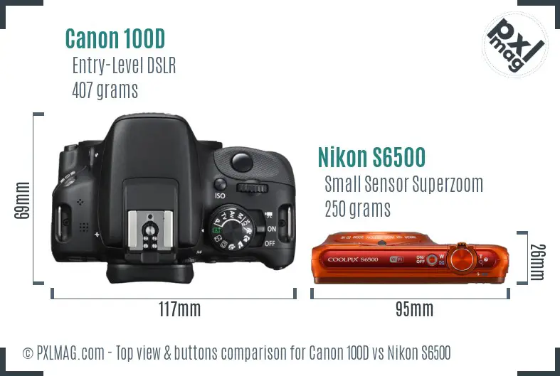 Canon 100D vs Nikon S6500 top view buttons comparison