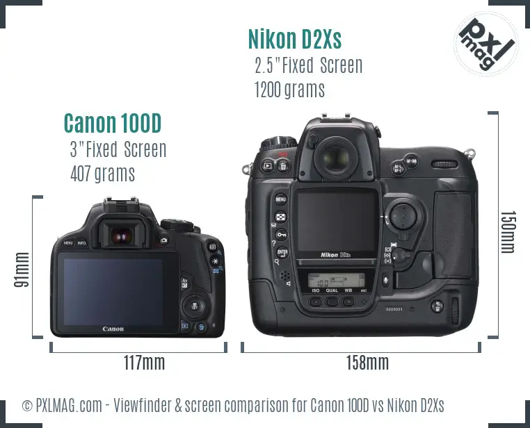 Canon 100D vs Nikon D2Xs Screen and Viewfinder comparison