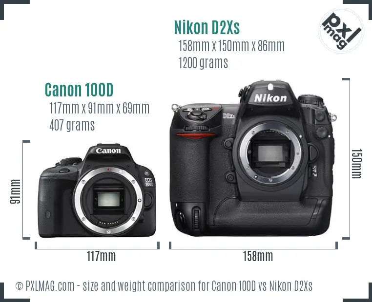 Canon 100D vs Nikon D2Xs size comparison