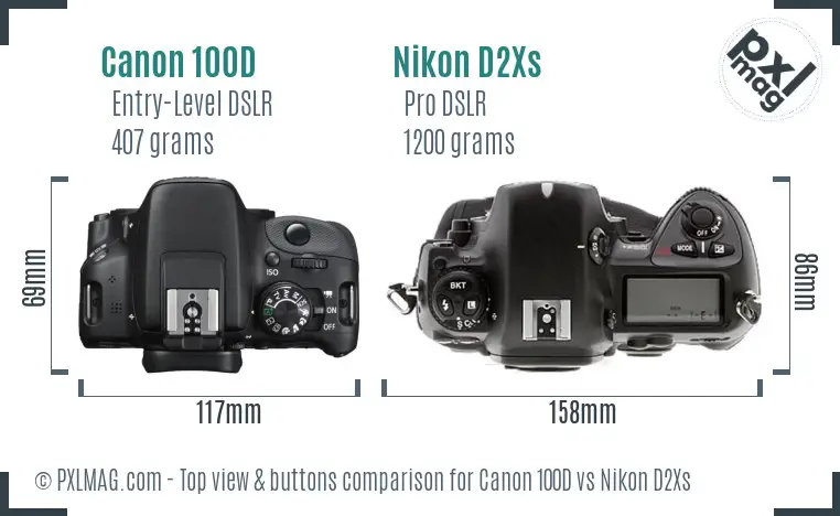 Canon 100D vs Nikon D2Xs top view buttons comparison