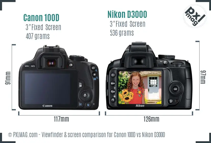 Canon 100D vs Nikon D3000 Screen and Viewfinder comparison