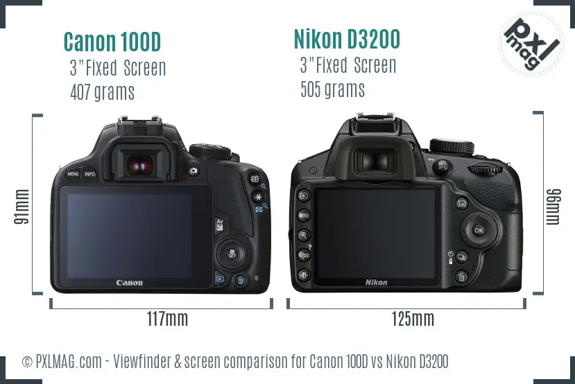 Canon 100D vs Nikon D3200 Screen and Viewfinder comparison