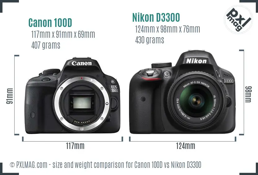Canon 100D vs Nikon D3300 size comparison