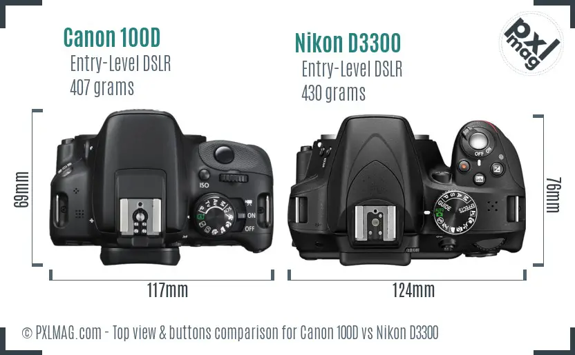 Canon 100D vs Nikon D3300 top view buttons comparison