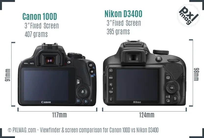 Canon 100D vs Nikon D3400 Screen and Viewfinder comparison