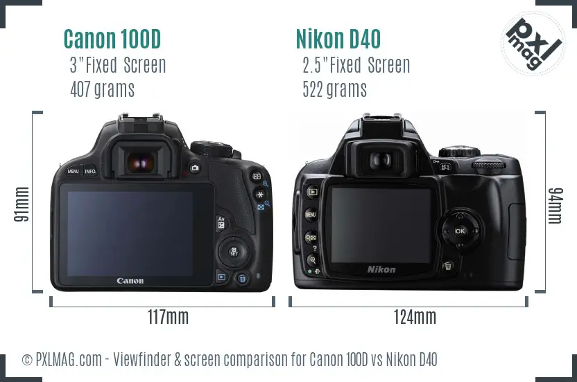 Canon 100D vs Nikon D40 Screen and Viewfinder comparison