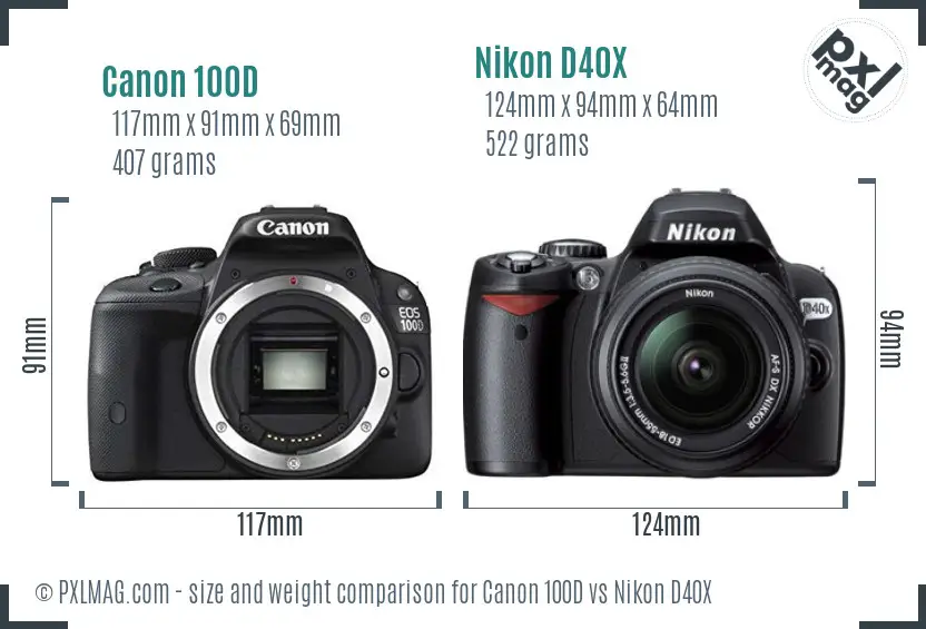 Canon 100D vs Nikon D40X size comparison