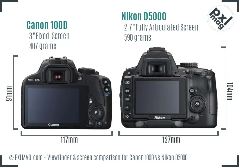 Canon 100D vs Nikon D5000 Screen and Viewfinder comparison