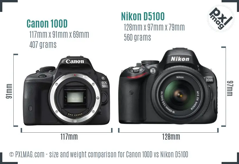 Canon 100D vs Nikon D5100 size comparison