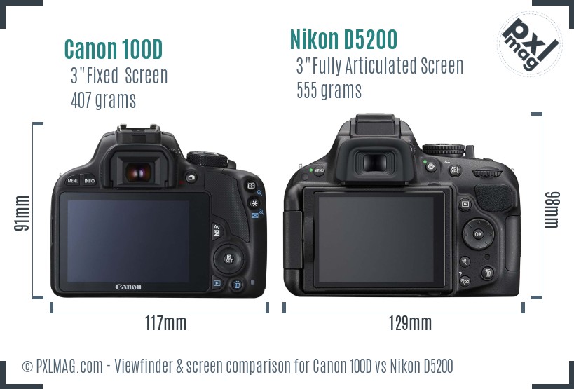 Canon 100D vs Nikon D5200 Screen and Viewfinder comparison