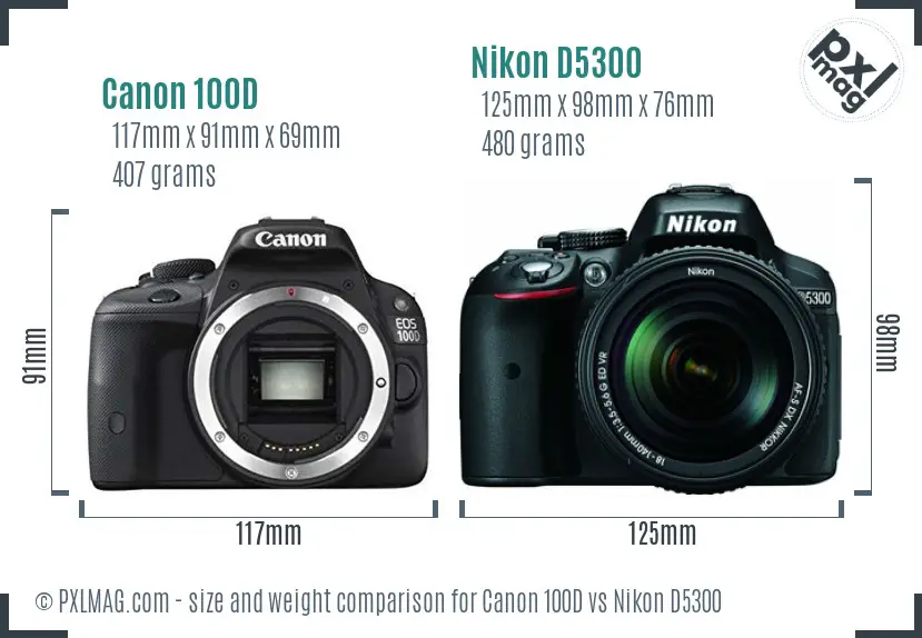Canon 100D vs Nikon D5300 size comparison