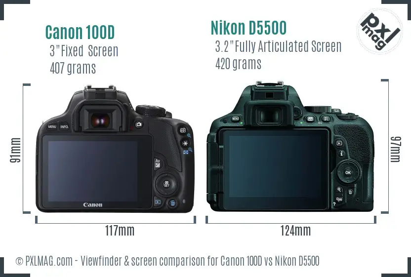 Canon 100D vs Nikon D5500 Screen and Viewfinder comparison